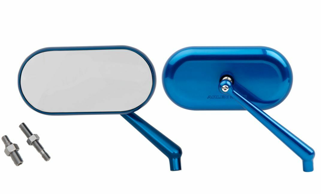 Arlen Ness Gloss Blue Oval Convex Side View Screw in Handlebar Mirror Set
