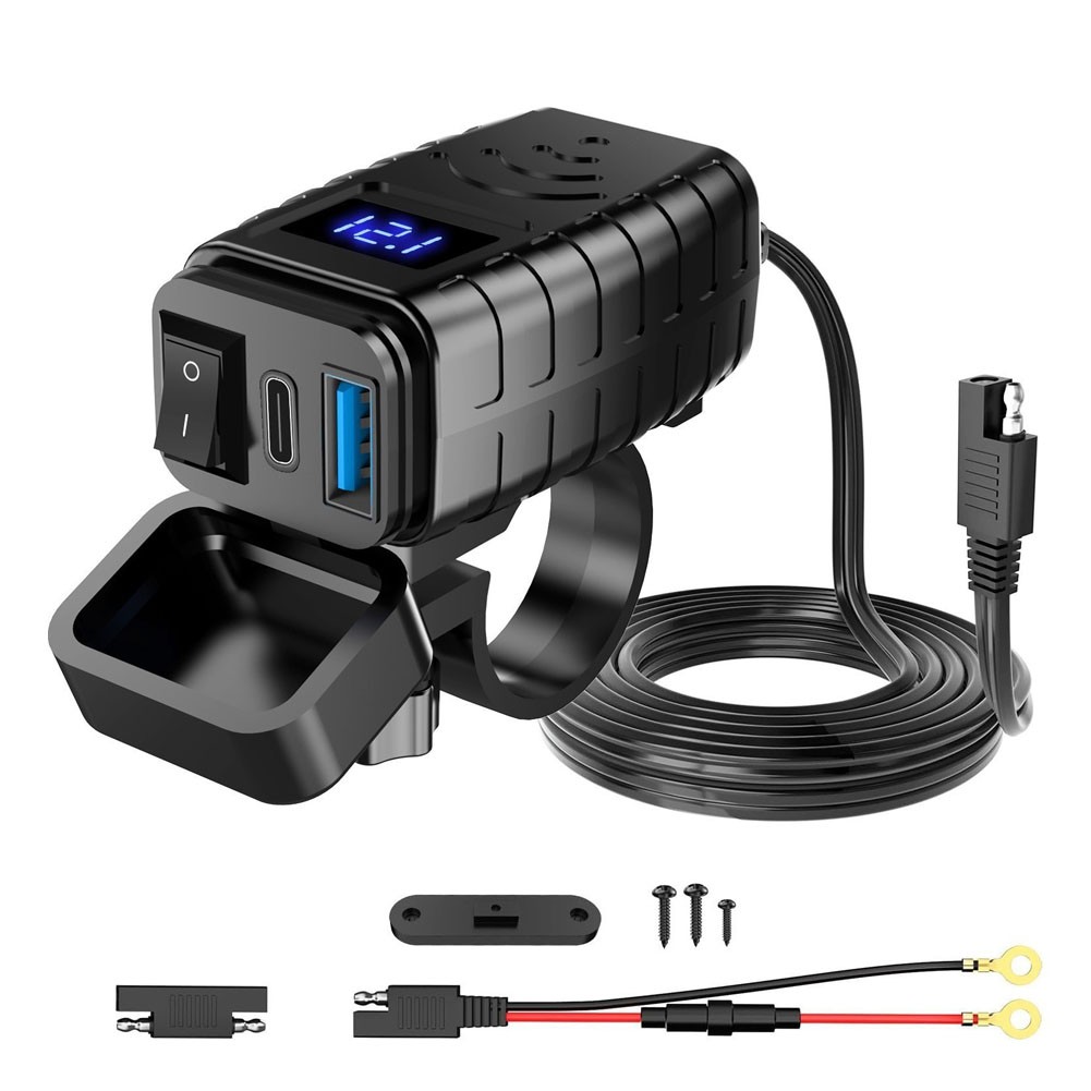 Motorcycle USB Type C Port | 12V Voltmeter QC3.0 Fast Charger for 7/”Handlebar