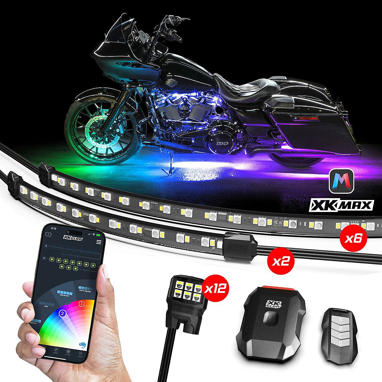 XKGLOW XKMax RGBW Addressable Motorcycle Underglow Light Kit – 20pc