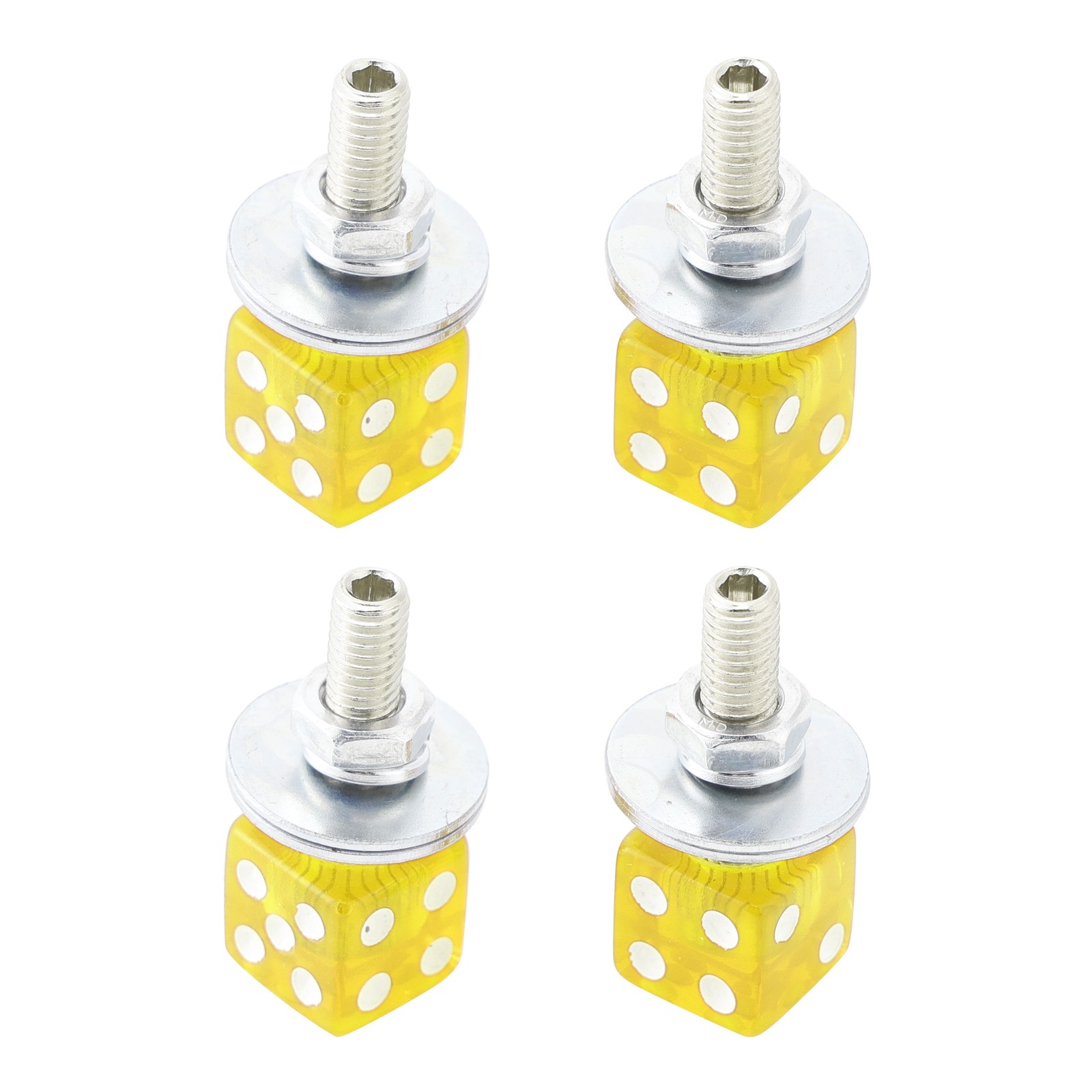 4x Motorcycle Bike Plastic Yellow Dice License Plate Bolt On Screw On Frame Nut