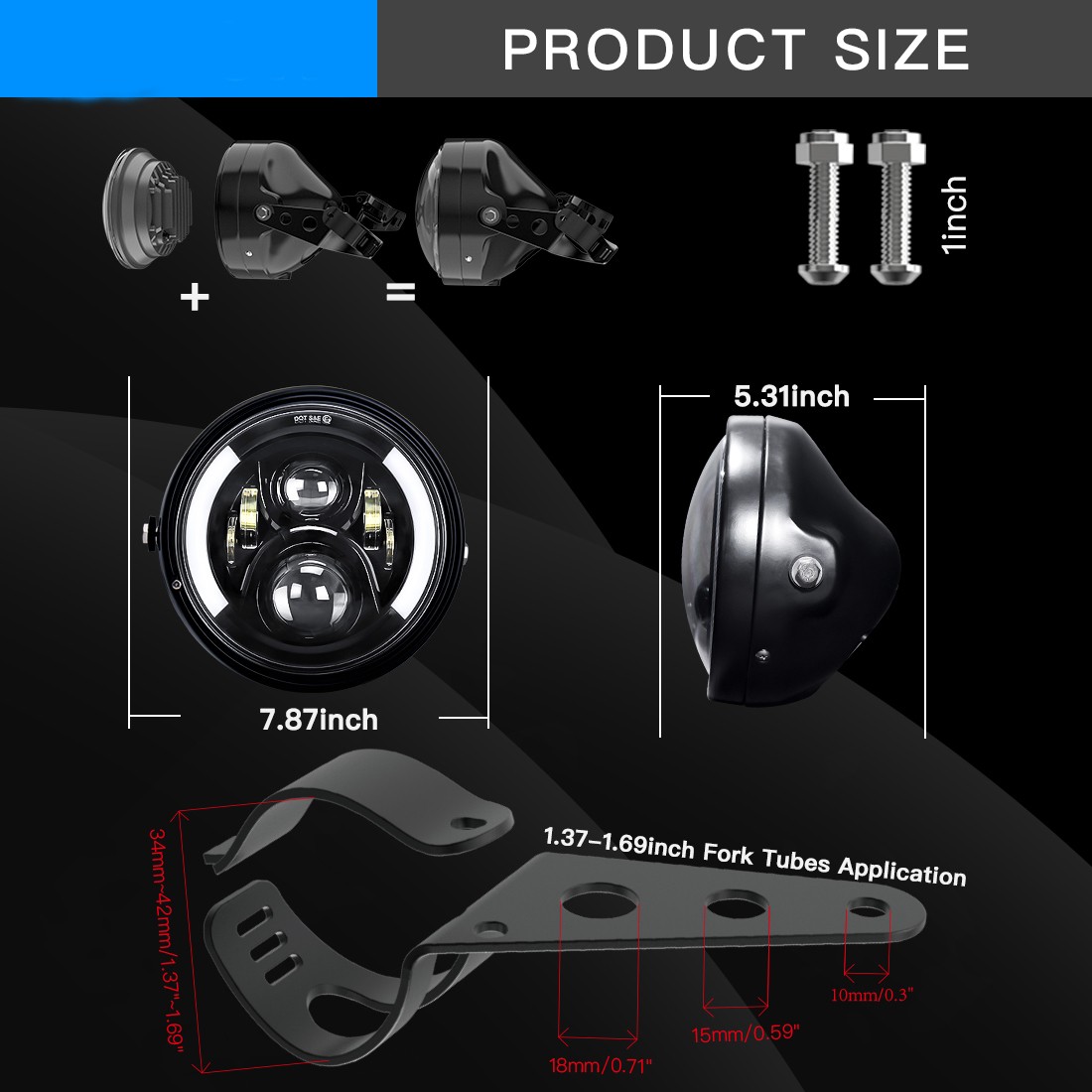 7 Inch LED Motorcycle Headlight Round For Harley Honda Suzuki Yamaha Kawasaki