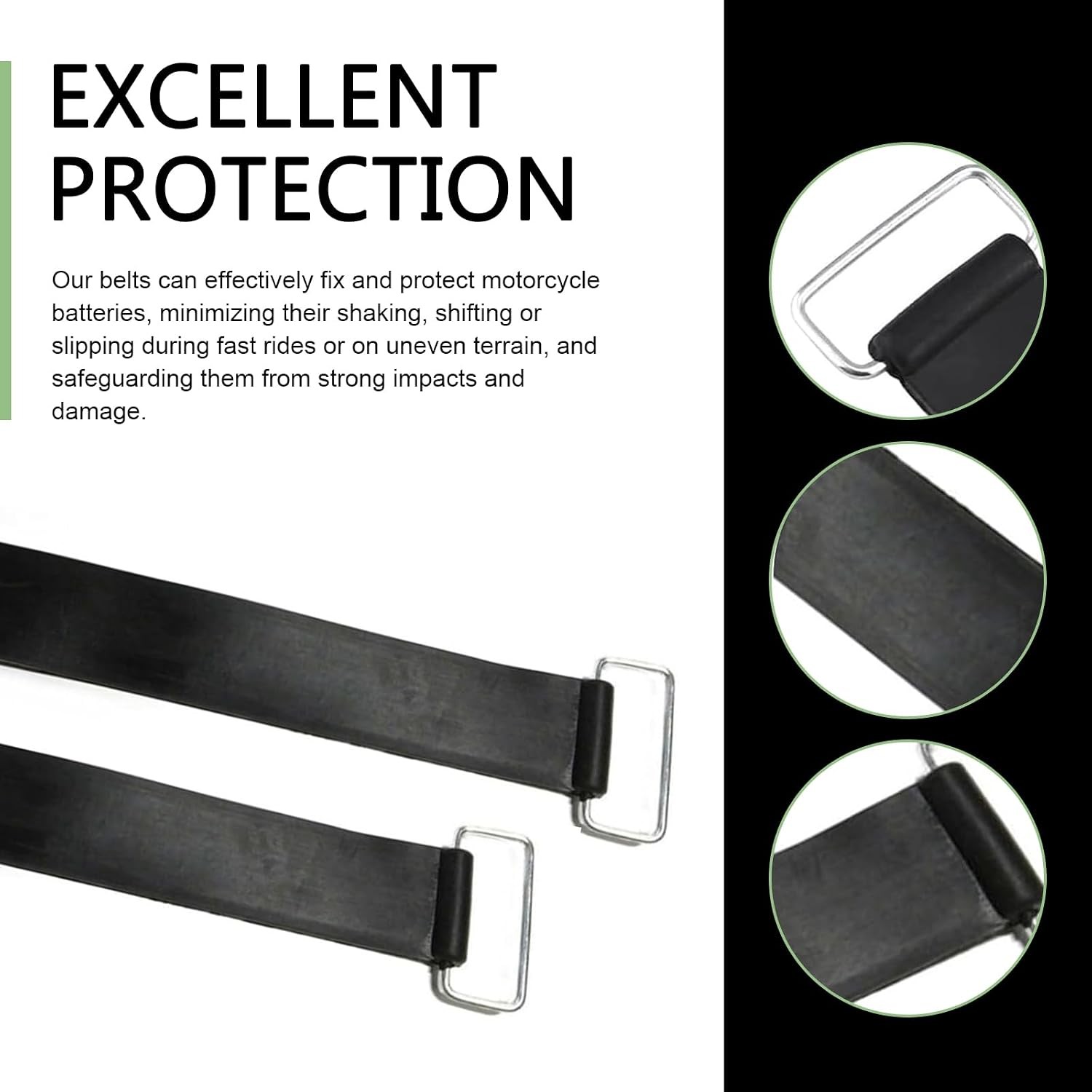 Motorcycle Battery Straps, 2PCS Rubber Tie Down Metal Buckles