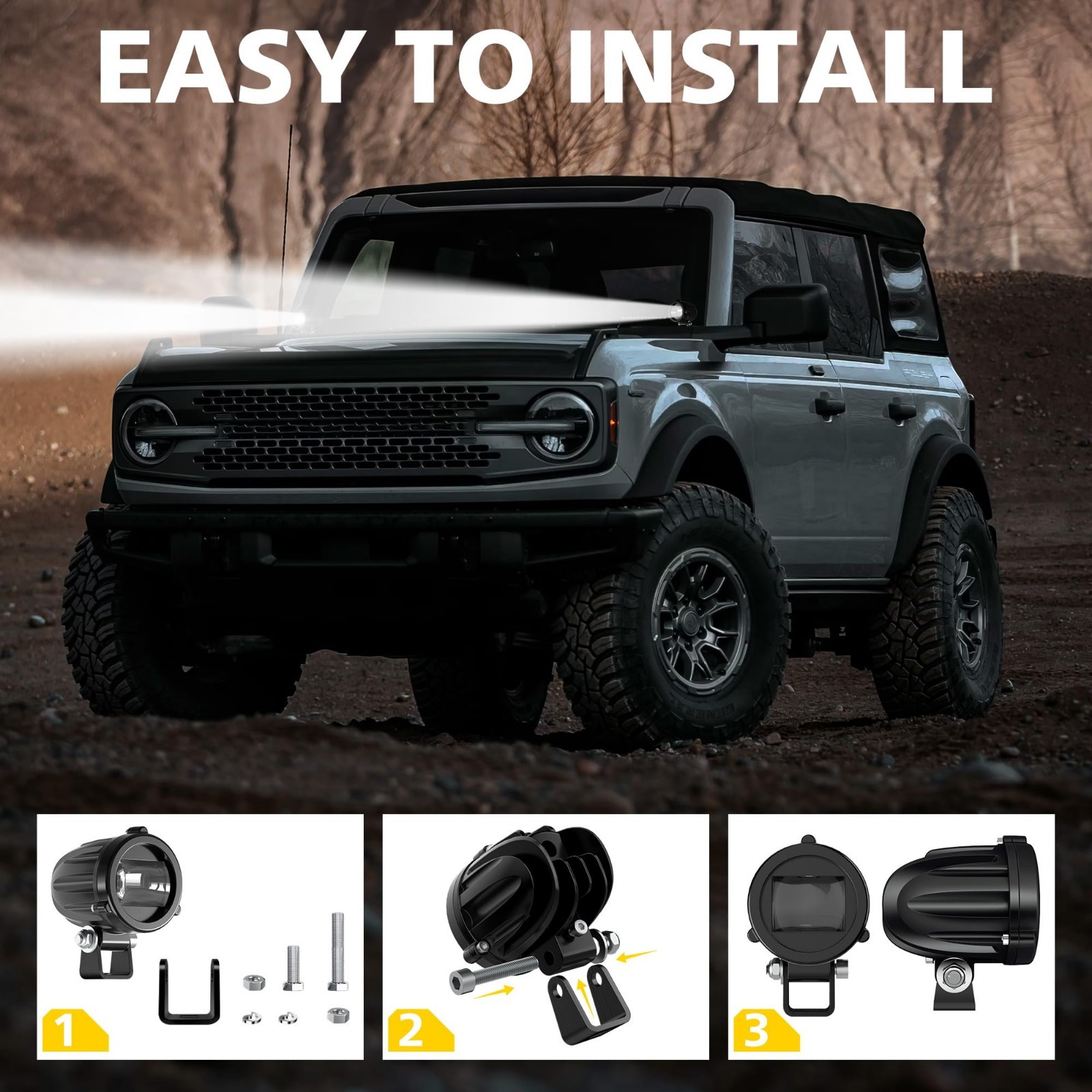 2″ LED Motorcycle Lights 20W 2000LM Spot Pods, IP68 Waterproof for ATV UTV Offro