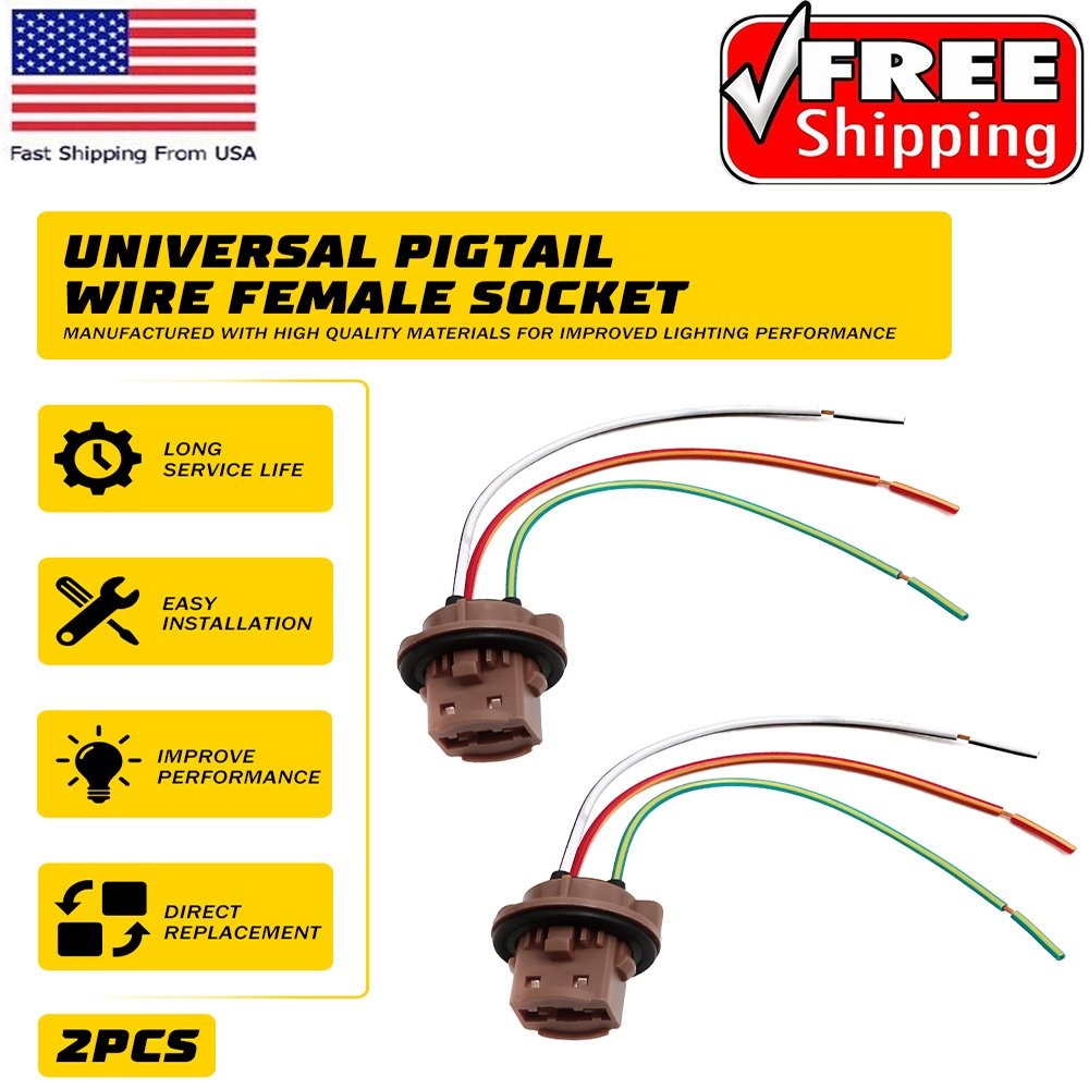Pigtail Female Wire Socket 7443 Two Harness Turn Signal Front Lamp DRL Universal
