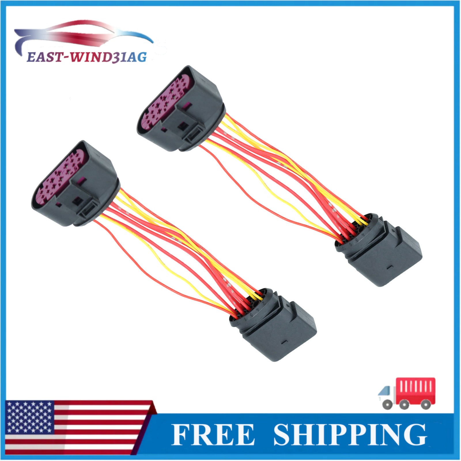 2PCS 14 to 14 Pin Xenon HID Headlight Connector Adapter For VW Audi Skoda