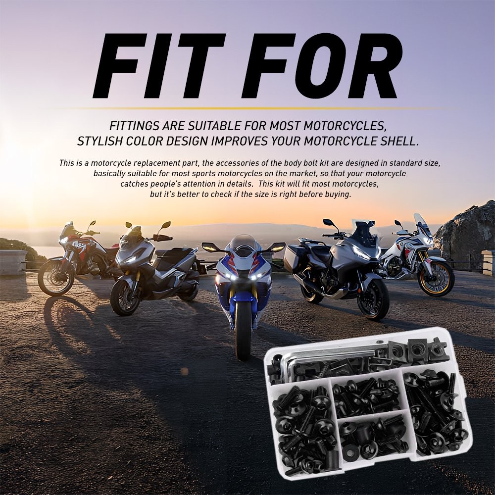 For Honda Suzuki Yamaha Steel Fairing Bolts Bodywork Black Screws 177pcs