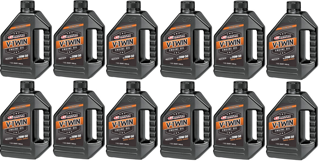12 1qt Quart Bottles Maxima V-Twin 20W-50 Mineral Motorcycle Engine Oil