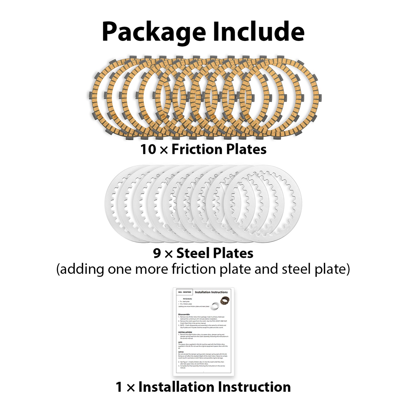 19 Pcs Twin Cam Extra Friction Steel Clutch Plates Kit for Harley Touring 99-17