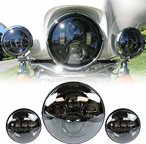 80W 7inch LED Projector Headlight + Passing Lights for Harley Touring Motorcycle