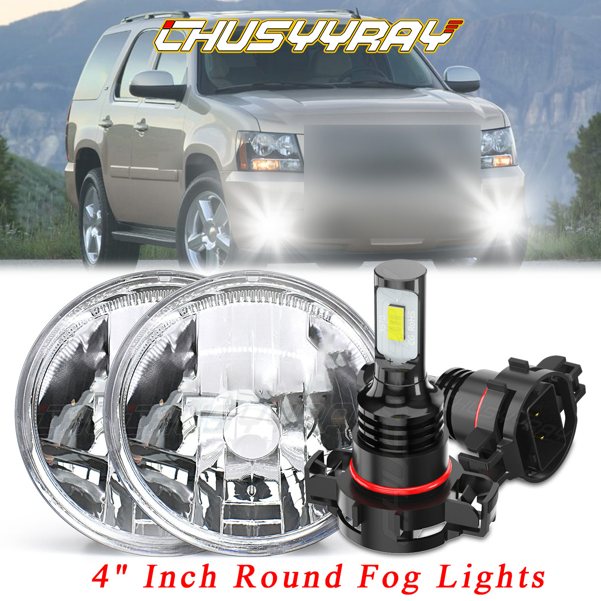 FIT 07-14 Chevrolet Tahoe Front 4″ Inch Round Fog Lights 6000K w/Bulbs H16 2x
