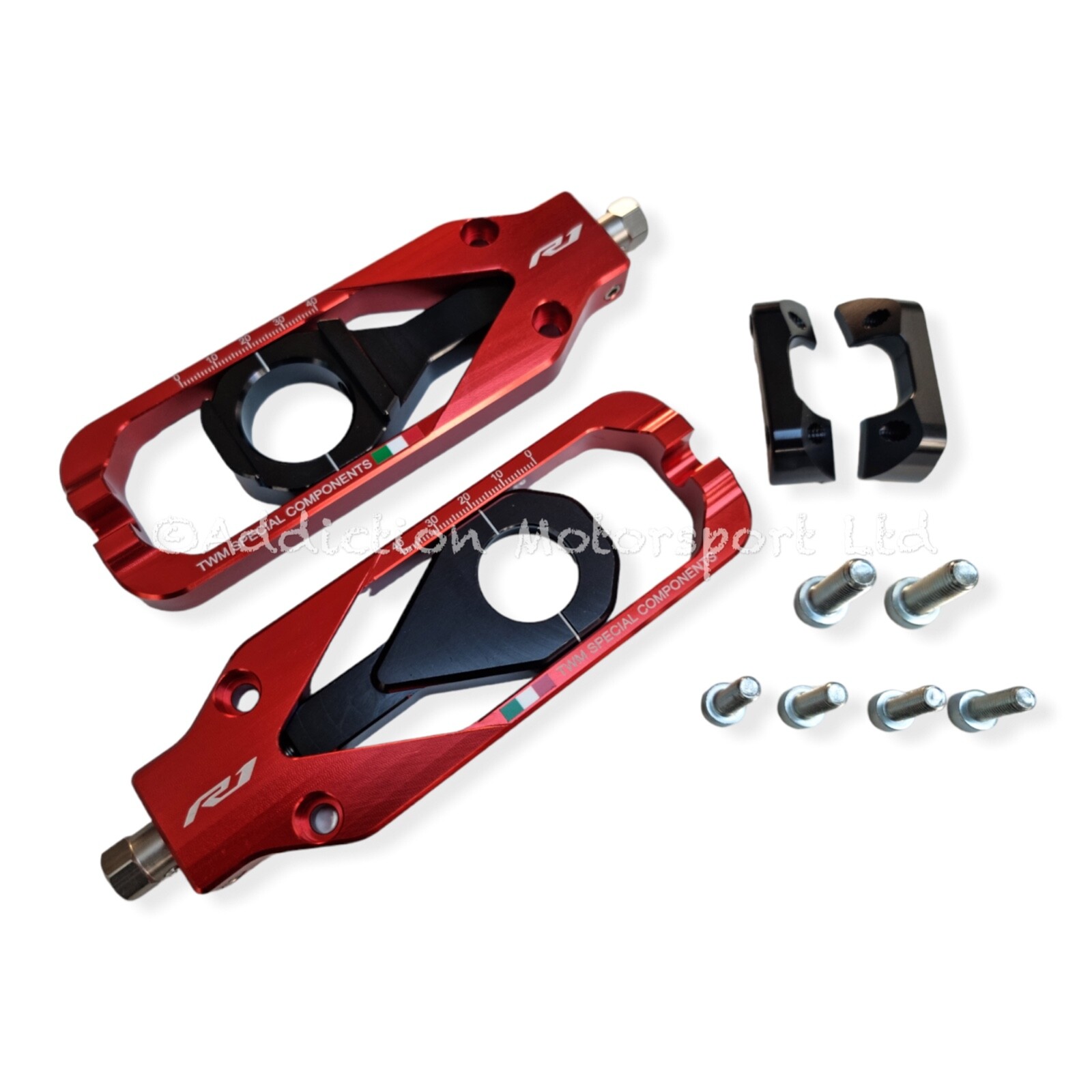 TWM CNC Billet Aluminium Red Chain Adjuster for Yamaha R1M 2020 – TCY.01.R