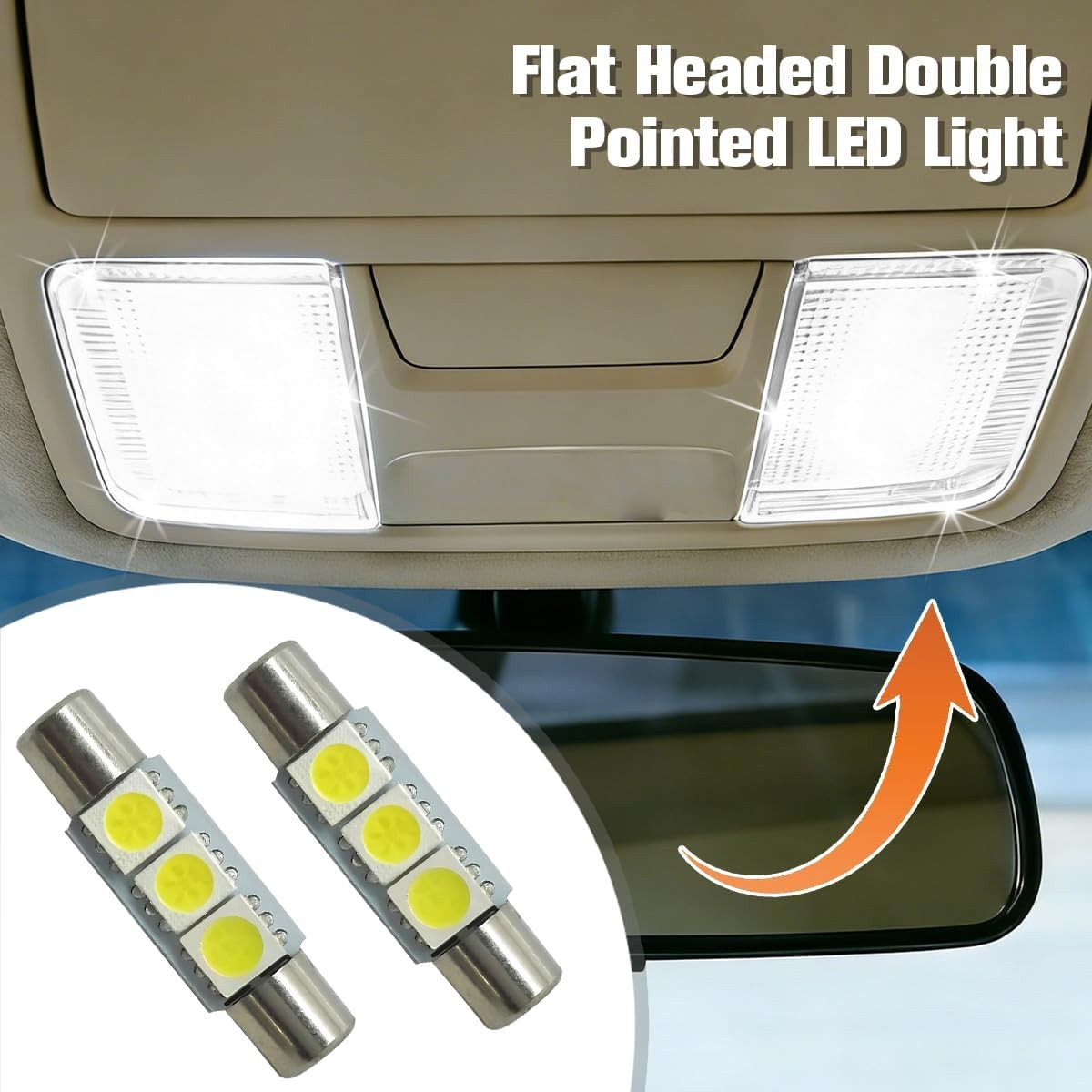 T6 Vanity Mirror Sun Visor LED Light – 10PCS, 12V 5050-3SMD 180° Flat Head Dual