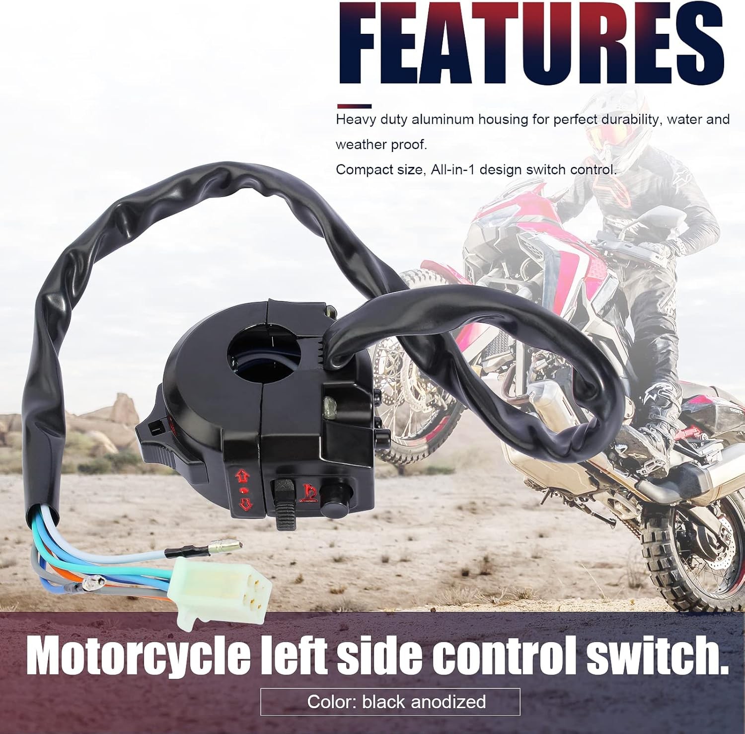 2Pcs Left & Right Side Control Switch fit for 7/8″ (22mm) Handlebar Honda Black