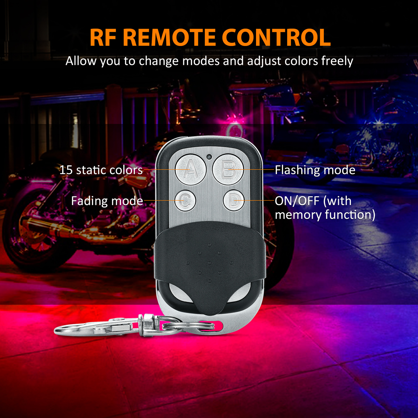 8 Pods Million Multi-Color Motorcycle RGB Underglow Neon Accent Light Remote Fob