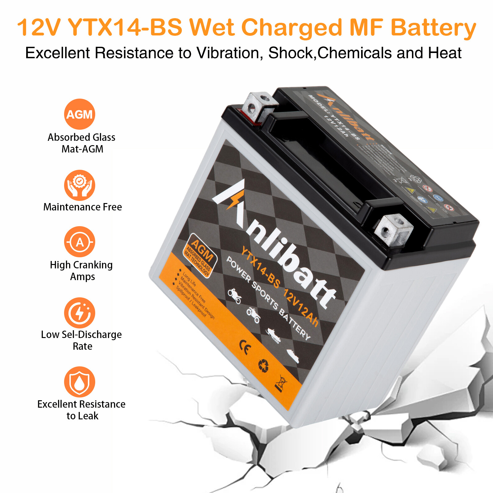 YTX14-BS Motorcycle Battery Sealed Rechargeable AGM CTX14 ETX14-BS ATV Scooter