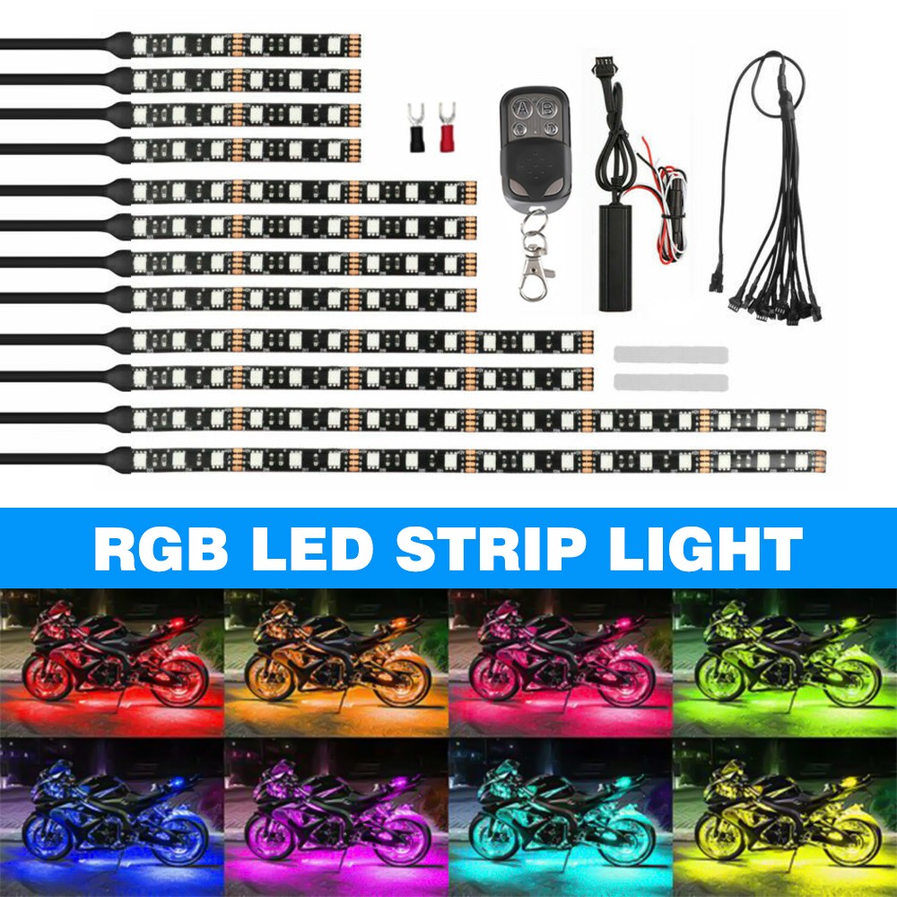Waterproof 12x DC 12V Motor RGB LED Strip Underbody Light For Car UTV Motorcycle