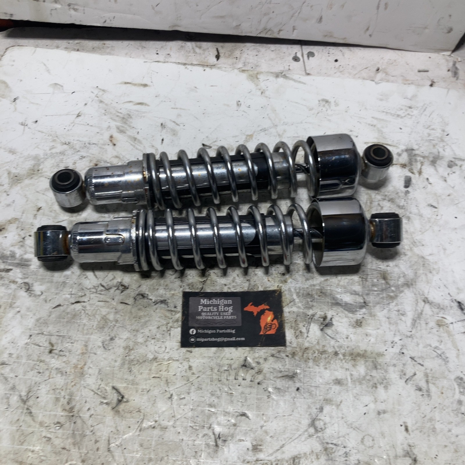 92-03 Harley Sportster Dyna OEM Chrome Rear Shock Set Pair 11.75″