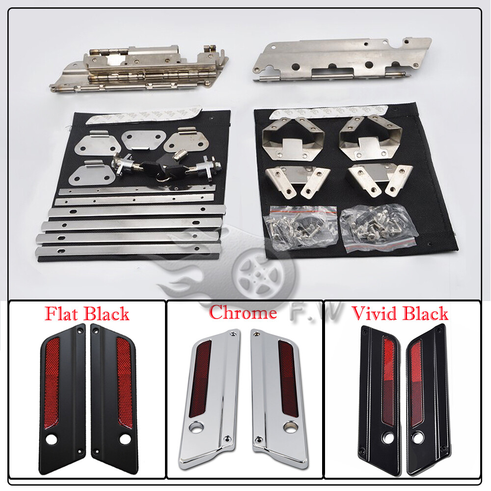 Black/ Chrome Saddle Bag Latch Lids Hardware Hinge Lock Kit Fit For Harley 94-13