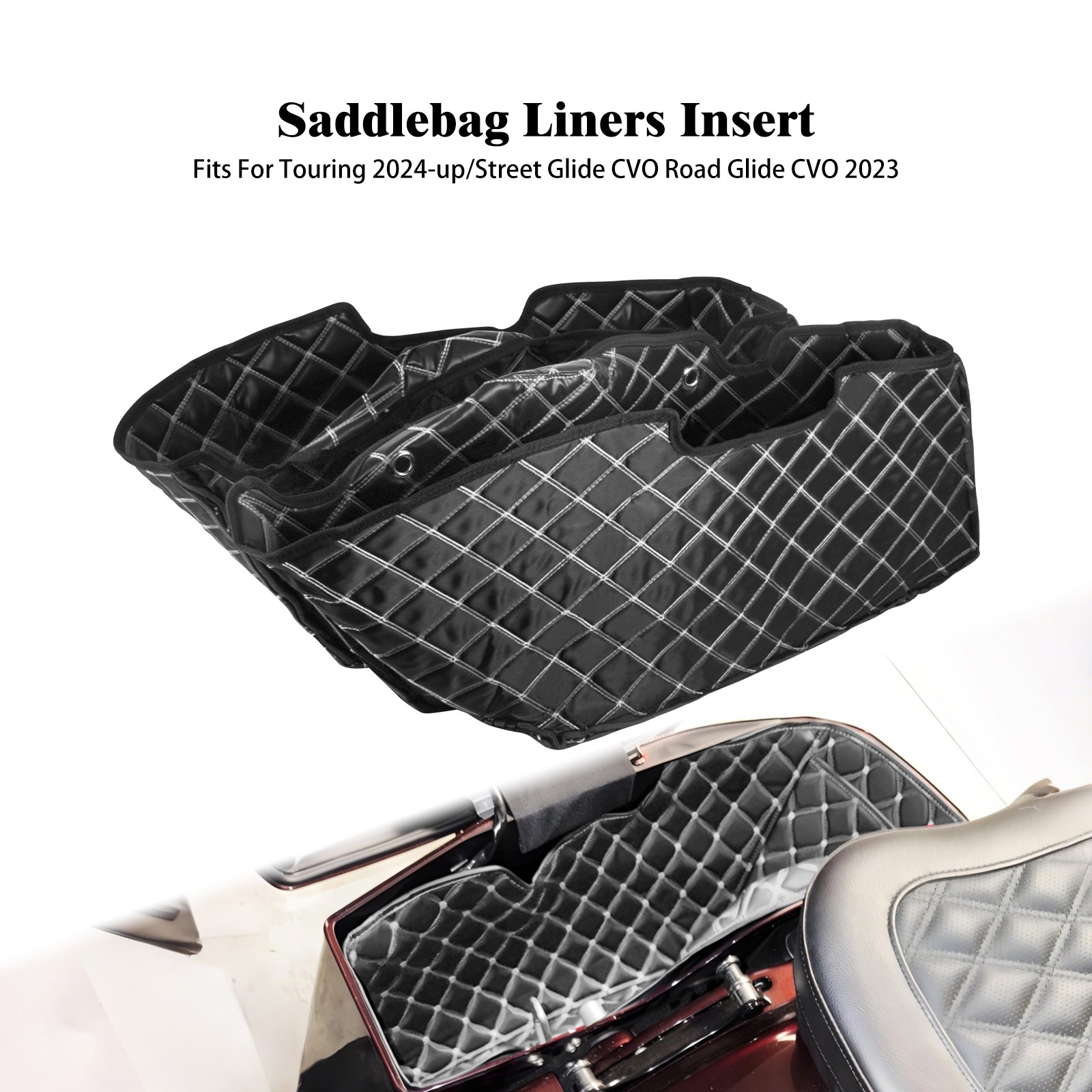 Rear Saddlebag Liners Inserts White Stitching For Harley Street Glide 2024-25