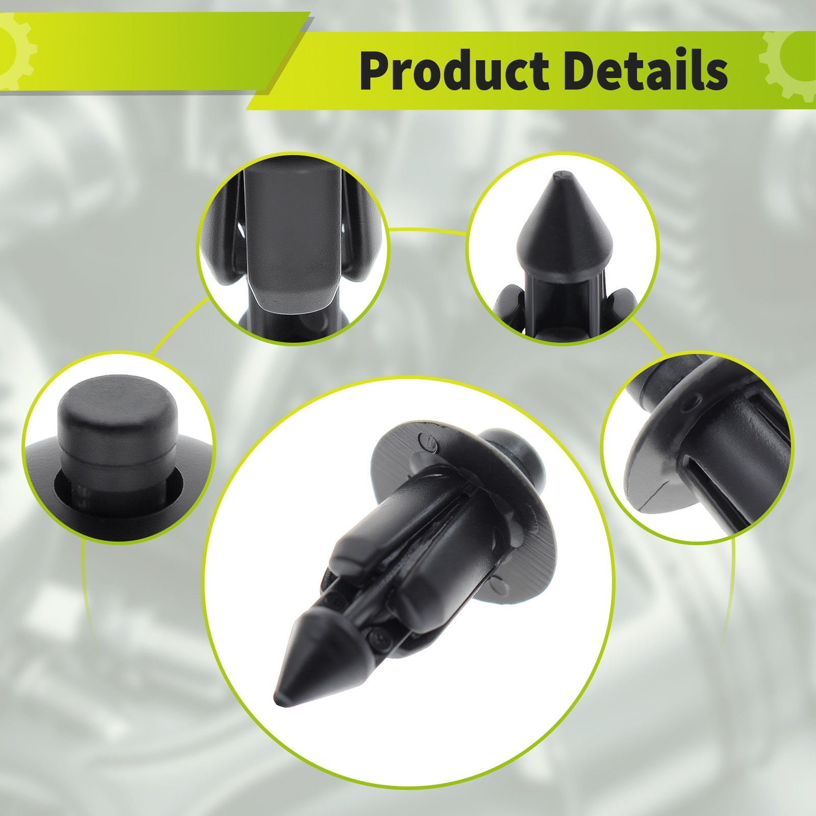 100 Pcs 6mm Hole Dia Black Plastic Push In Type Rivets Fastener Pin Clips ATV