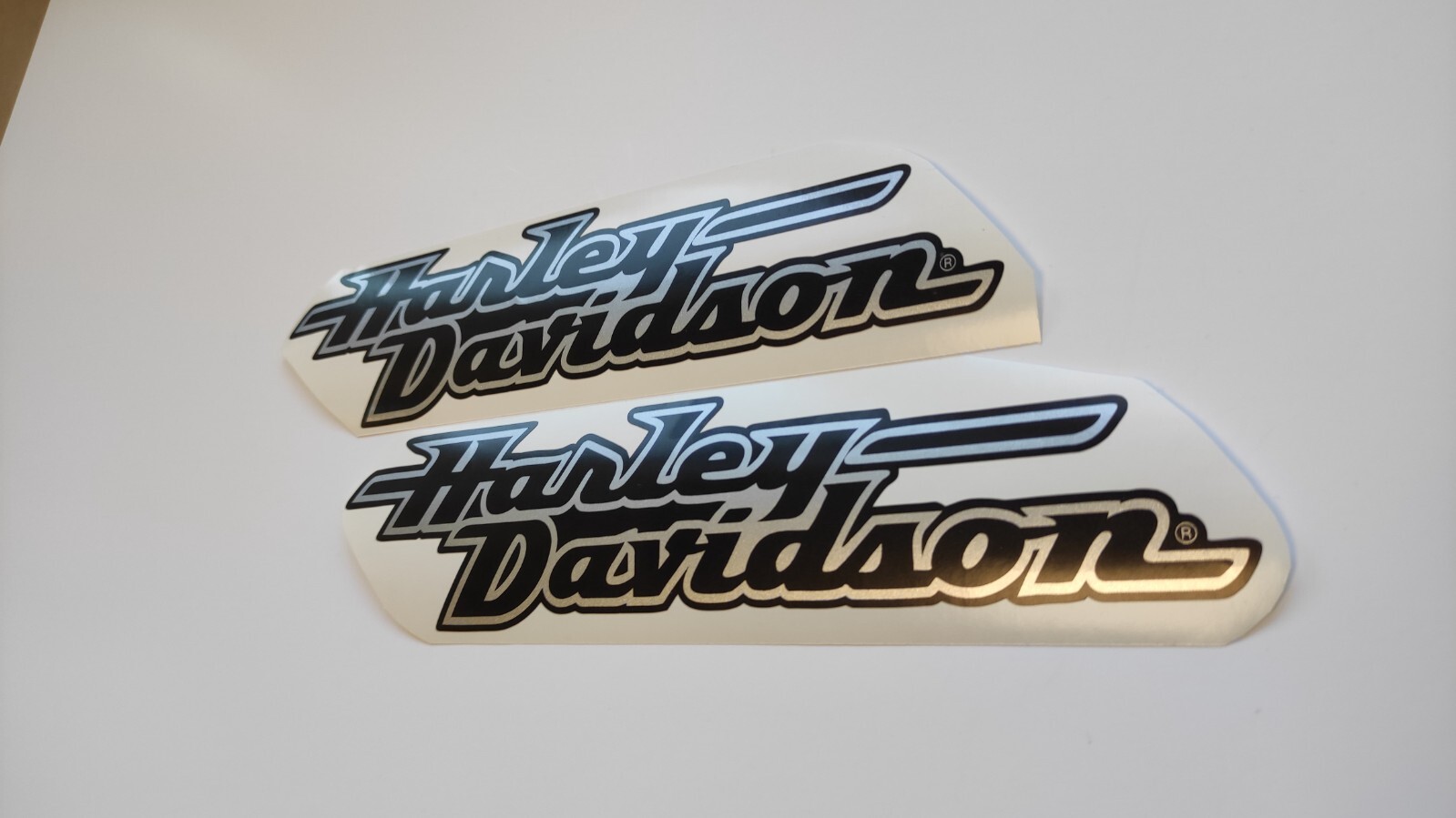 Harley davidson silver black tank decal sticker kit 10×2,4″ inches; 25,4×6 cm