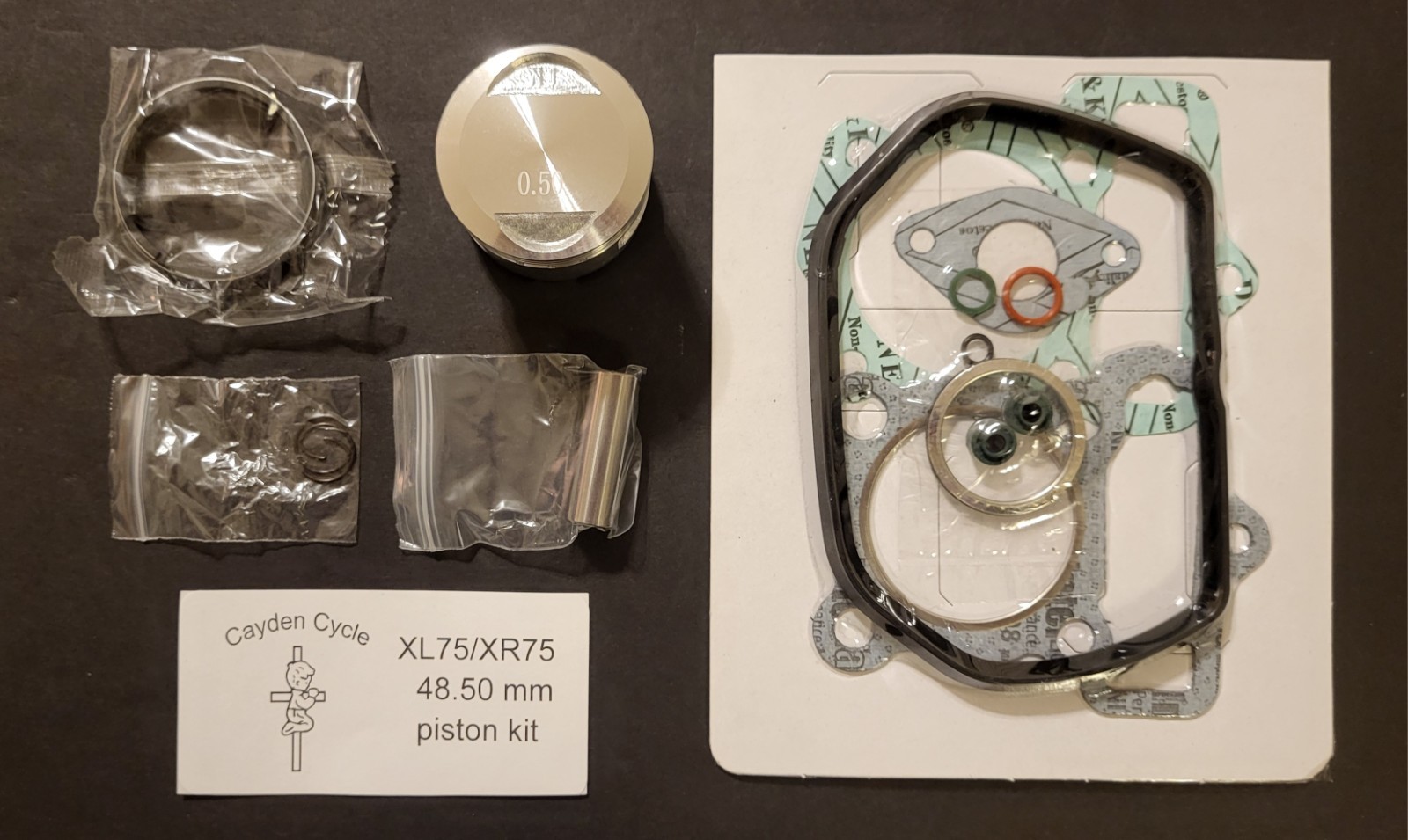 Honda XL75 XR75 piston kit 48.50mm (0.50mm oversize) Cayden Cycle