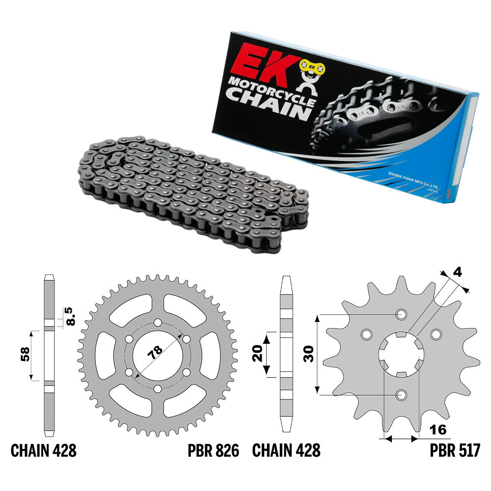 KAWASAKI KH (6 HOLES) 125 1983-1999 chain sprocket kit 428 PBR EK1612
