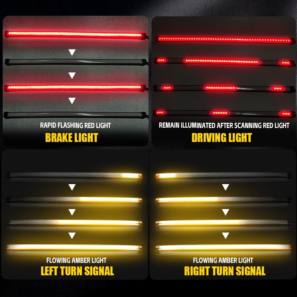 1-10X 30cm LED Motorcycle Turn Signal Brake Sequential Amber&Red Light Strip 12V