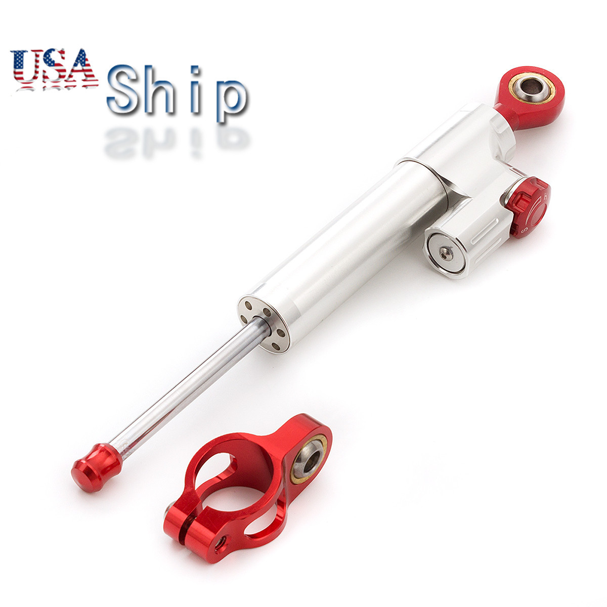 CNC Universal Steering Damper Stabilizer Linear Reversed Control Silver&Red