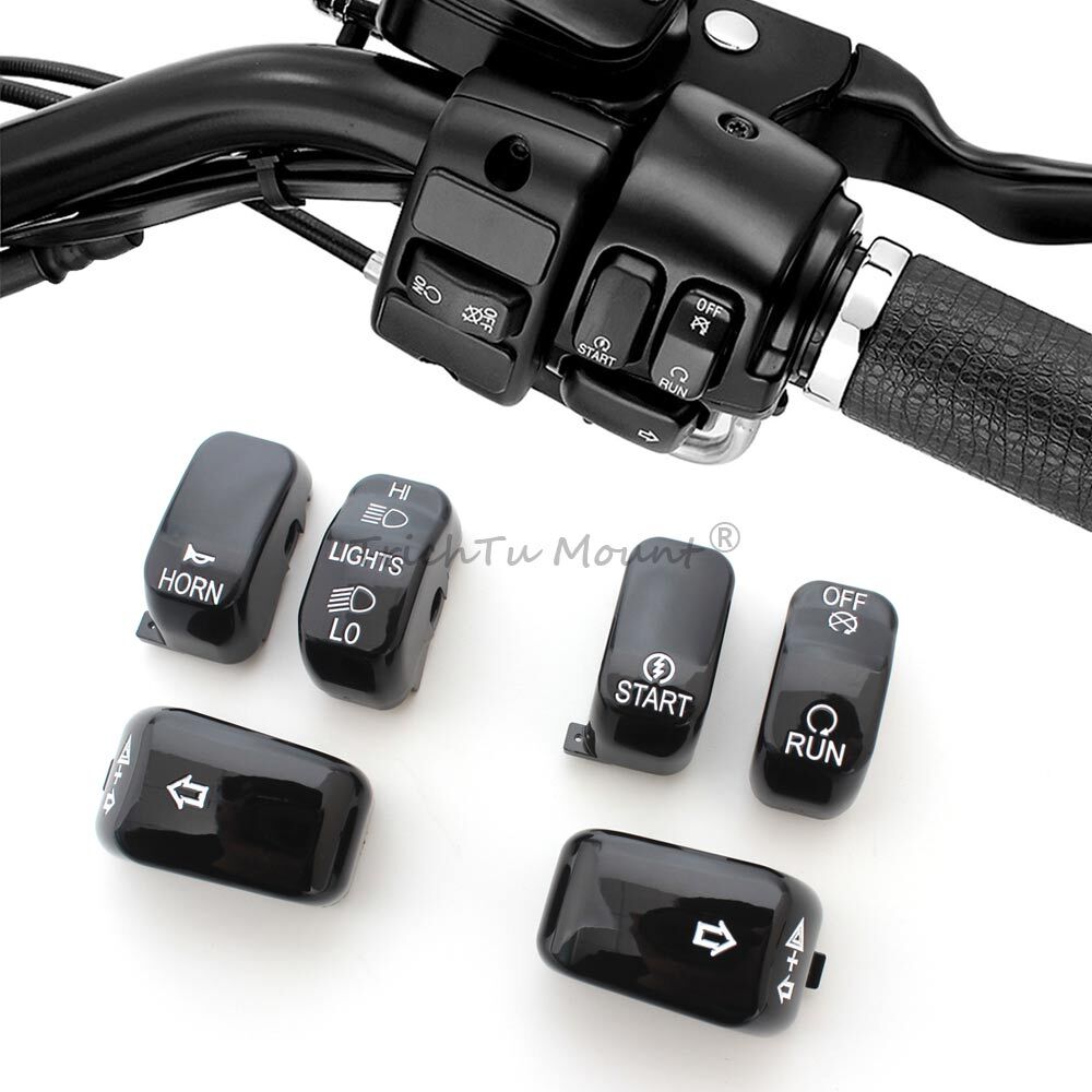 6pcs Black Hand Control Switch Housing Button Caps for Harley Sportster 1996-13