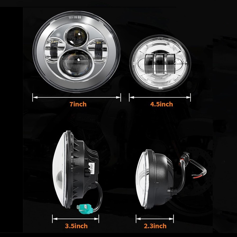 7″ 6000K LED Headlight Hi/Lo + 4.5” 80W Fog Light Combo for Harley Davidson