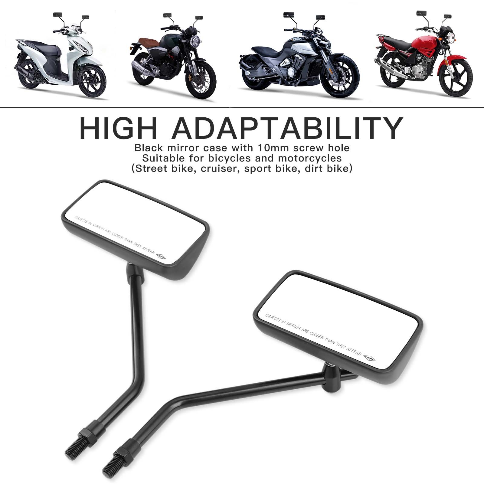 8mm 10mm Black Motorcycle Rear View Mirrors Rectangle For Vanderhall Auto Cycle