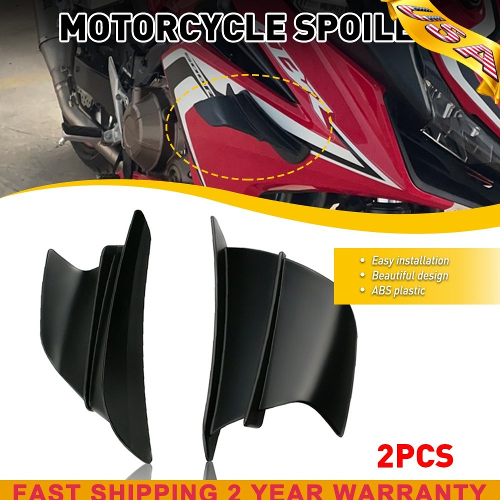 Black Motorcycle Winglets Air Deflector Kit Side Wing Cover Spoiler Replace
