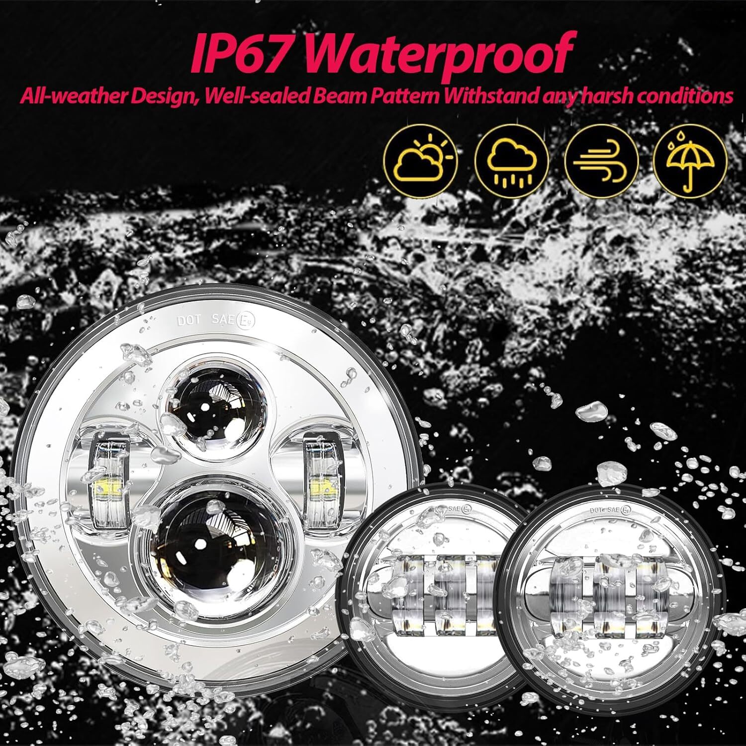 7 Inch 140W LED Headlight Hi/Lo + 2Pcs 4.5Inch 80W Fog Light for Harley Davidson