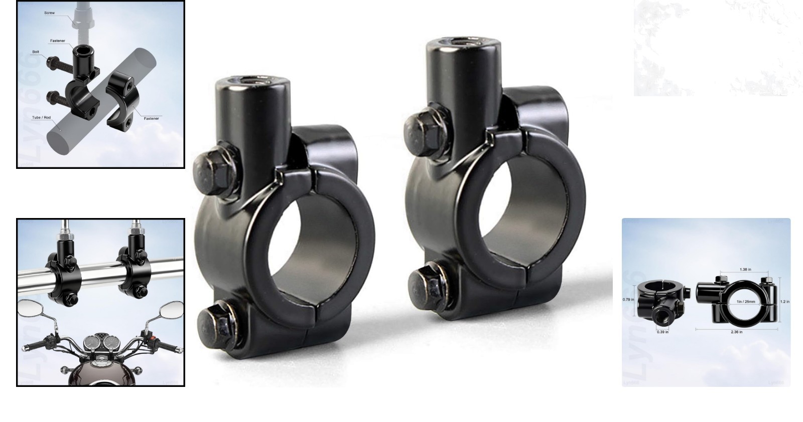 Motorcycle Mirror Mounts 1 inch 25mm Handlebar Clamp for ATV Scooter Black 2 …