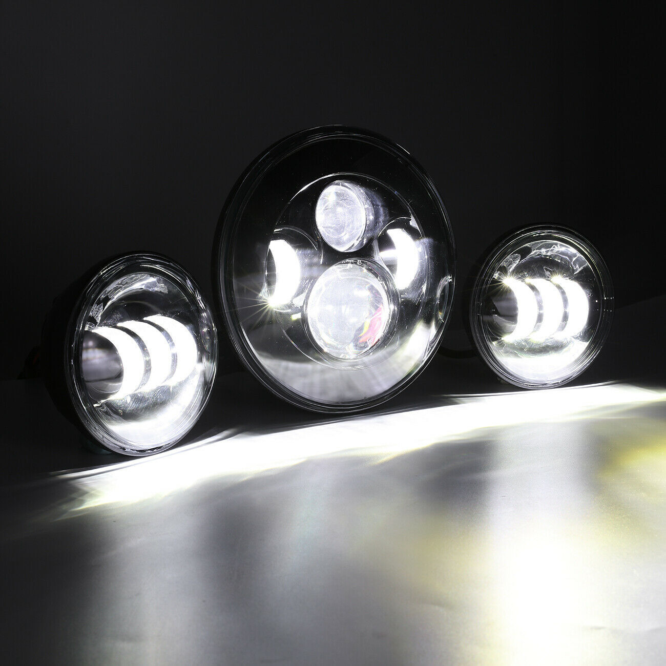 80W 7inch LED Projector Headlight + Passing Lights for Harley Touring Motorcycle