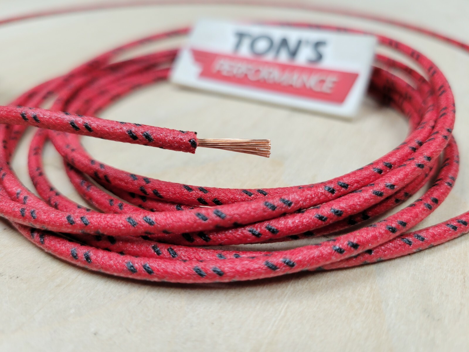 10 feet Vintage Braided Cloth Covered Primary Wire 16 gauge Red w/ Black