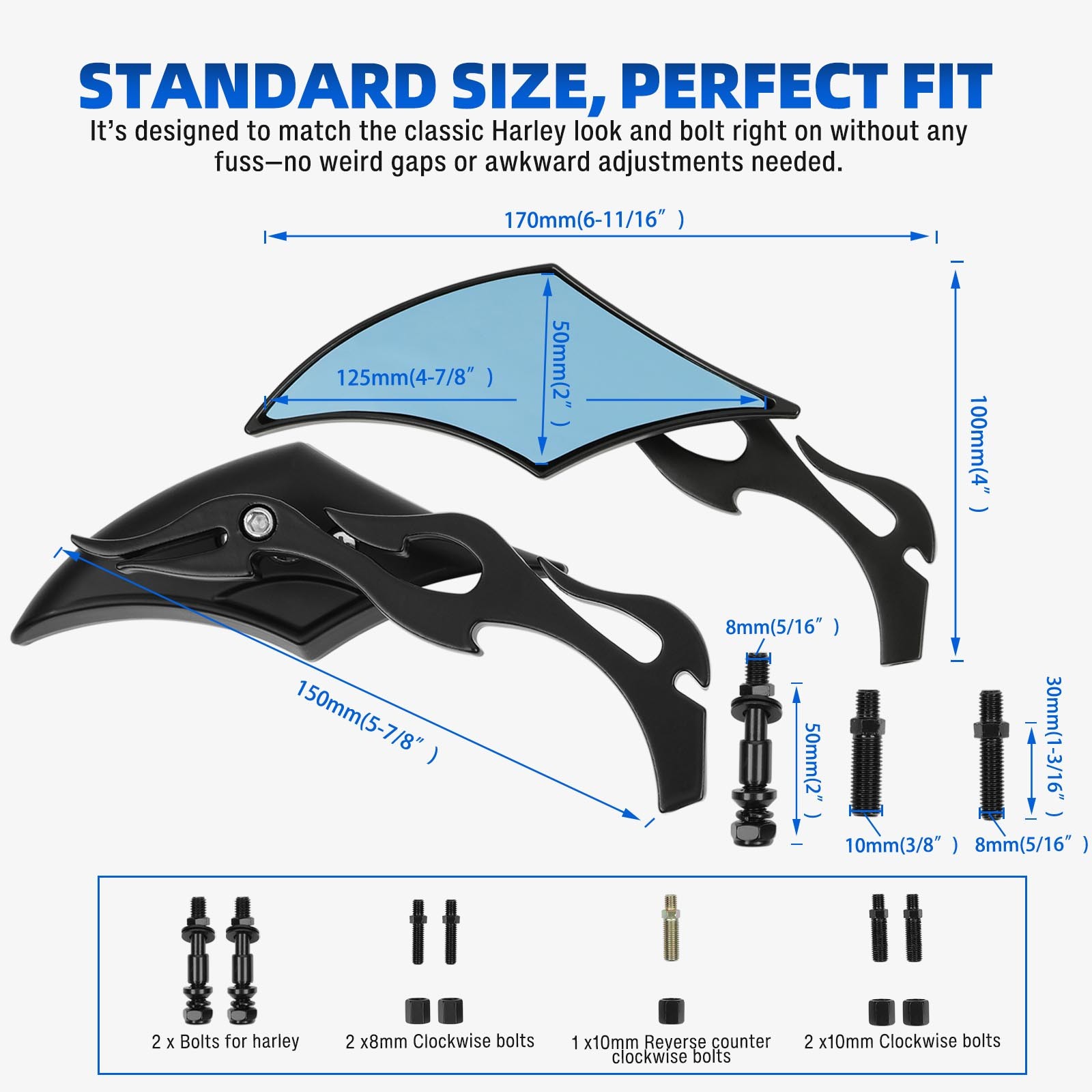 Side Mirror Rear View Black For Harley Sportster XL883 XL1200 Street Road Glide