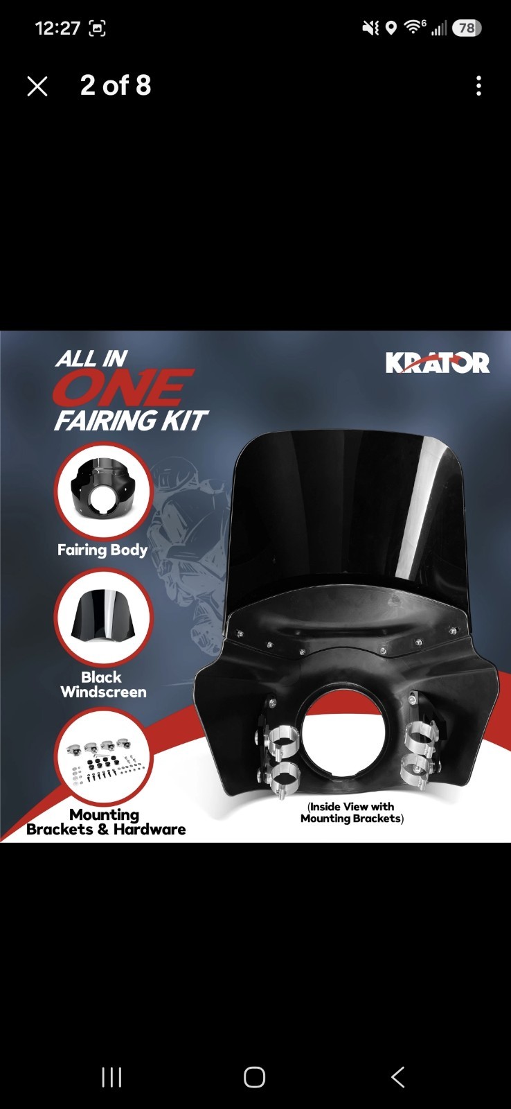Krator Motorcycle Windshield & Fairing, Blackout, 15″ Windshield, Club Style