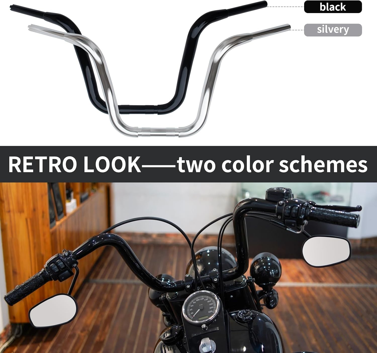 14‘Monkey Bar Ape Hangers Handlebar for Harley Davidson Fat Boy Heritage silvery