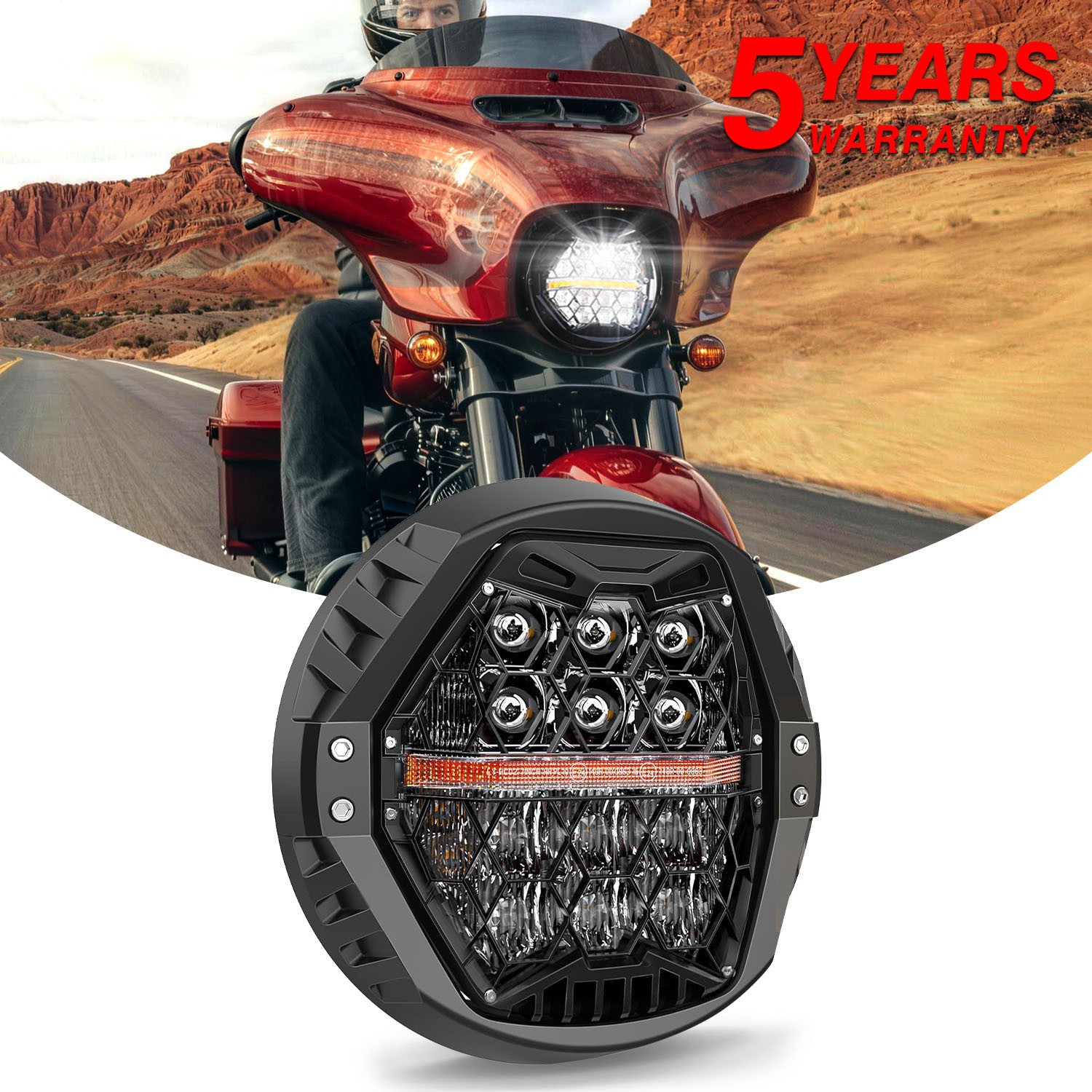 Black 7” Round LED Headlight High Low DRL For Harley Street Glide Special FLHXS