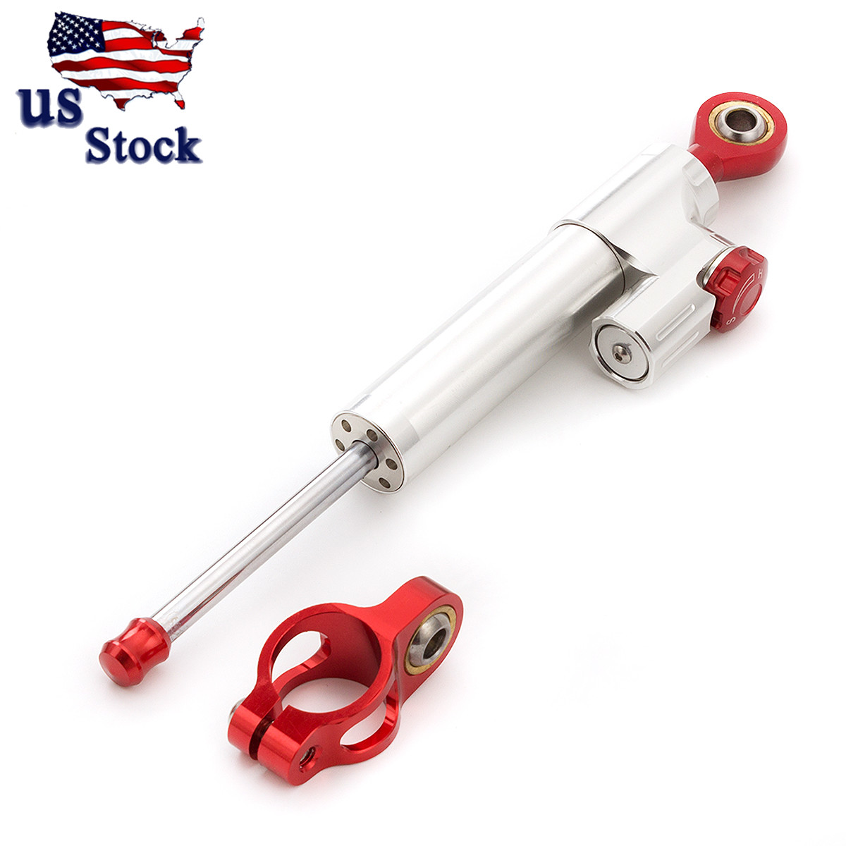 Adjustable Steering Damper Stabilizer Universal Motorcycle Silver&Red US Stock