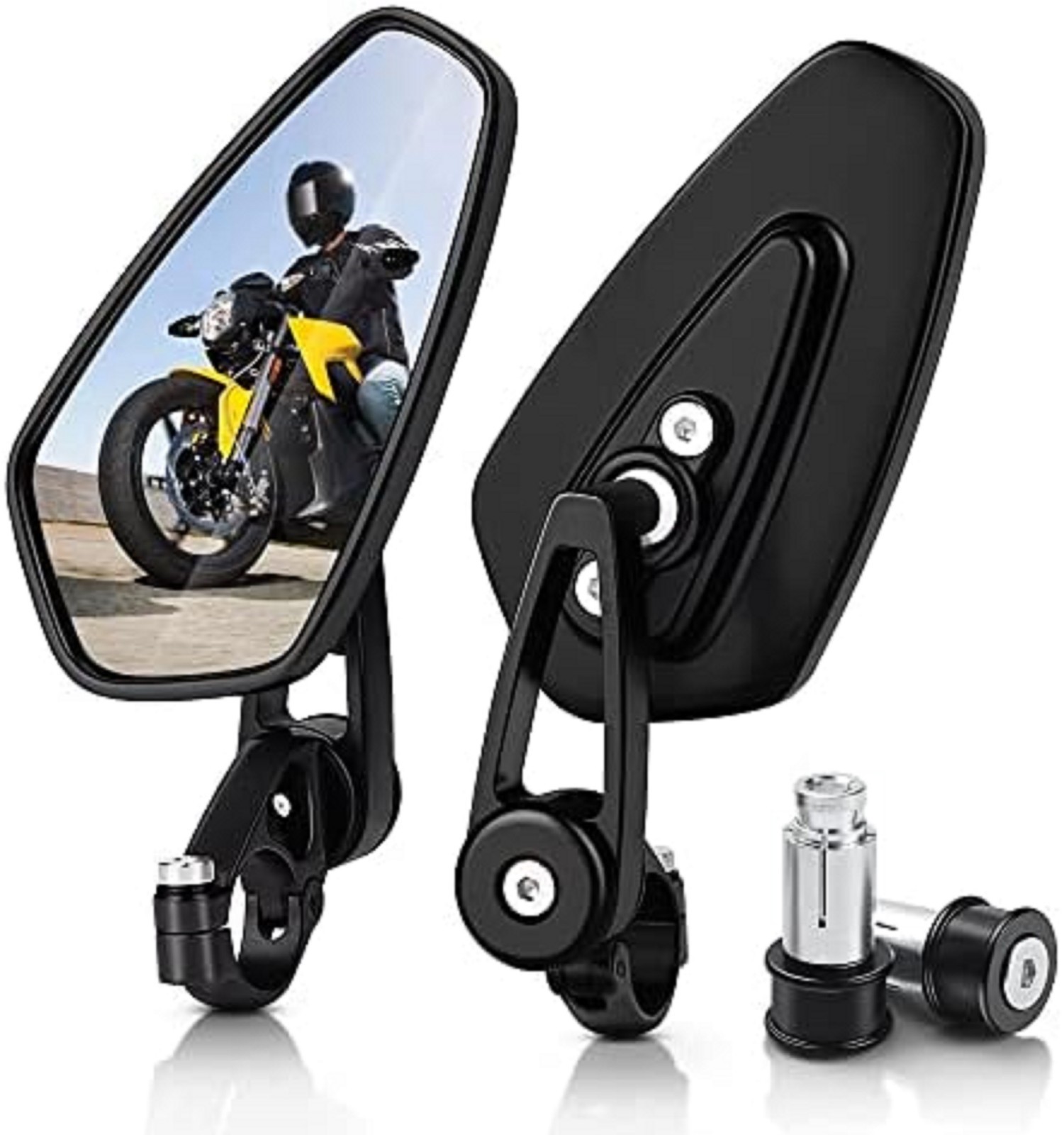MICTUNING Motorcycle Mirrors – 7/8″ (22mm) Bar End Rear View Small, Black