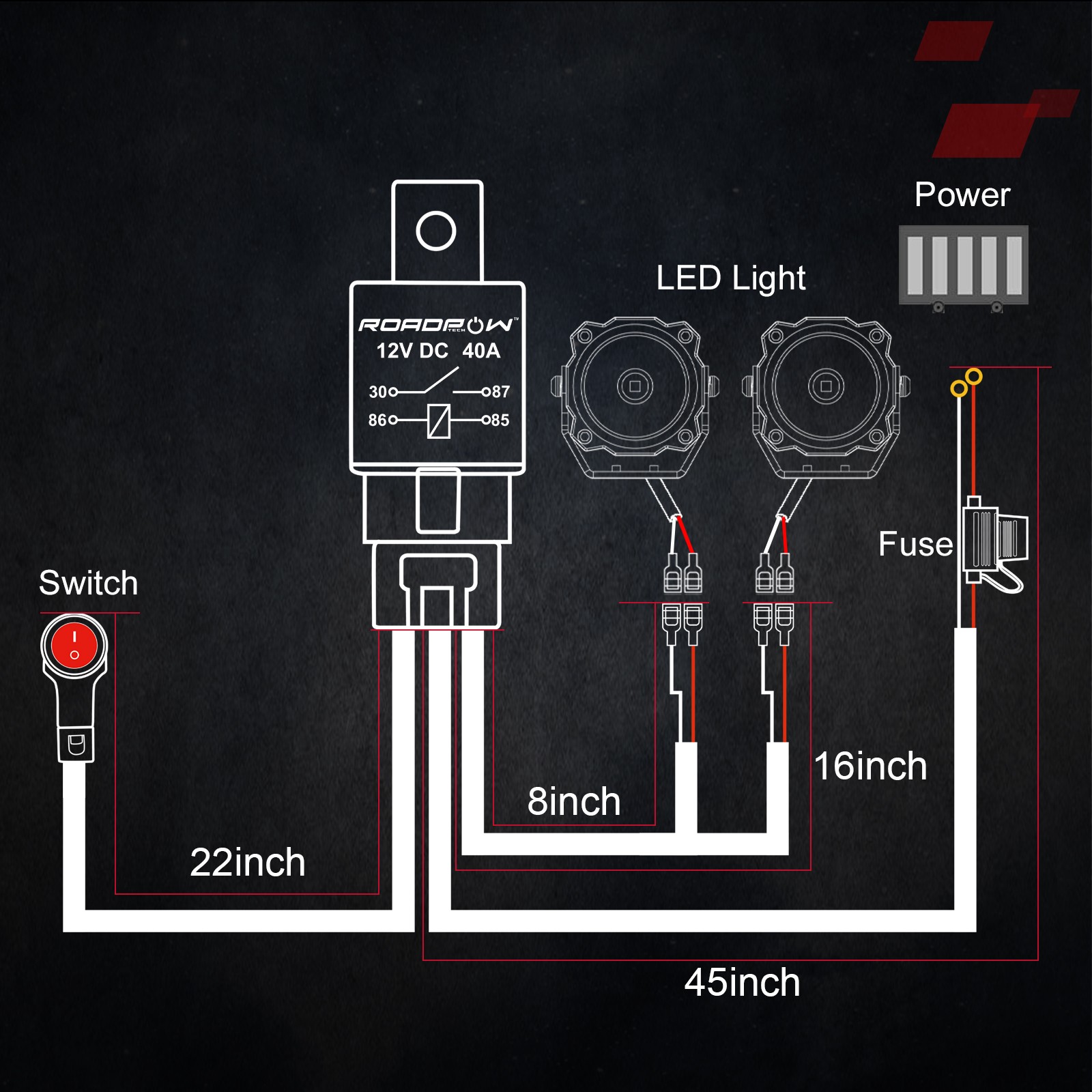 2-Way Motorcycle Wiring Harness Kit Handlebar Switch for LED Work Light ATV UTV