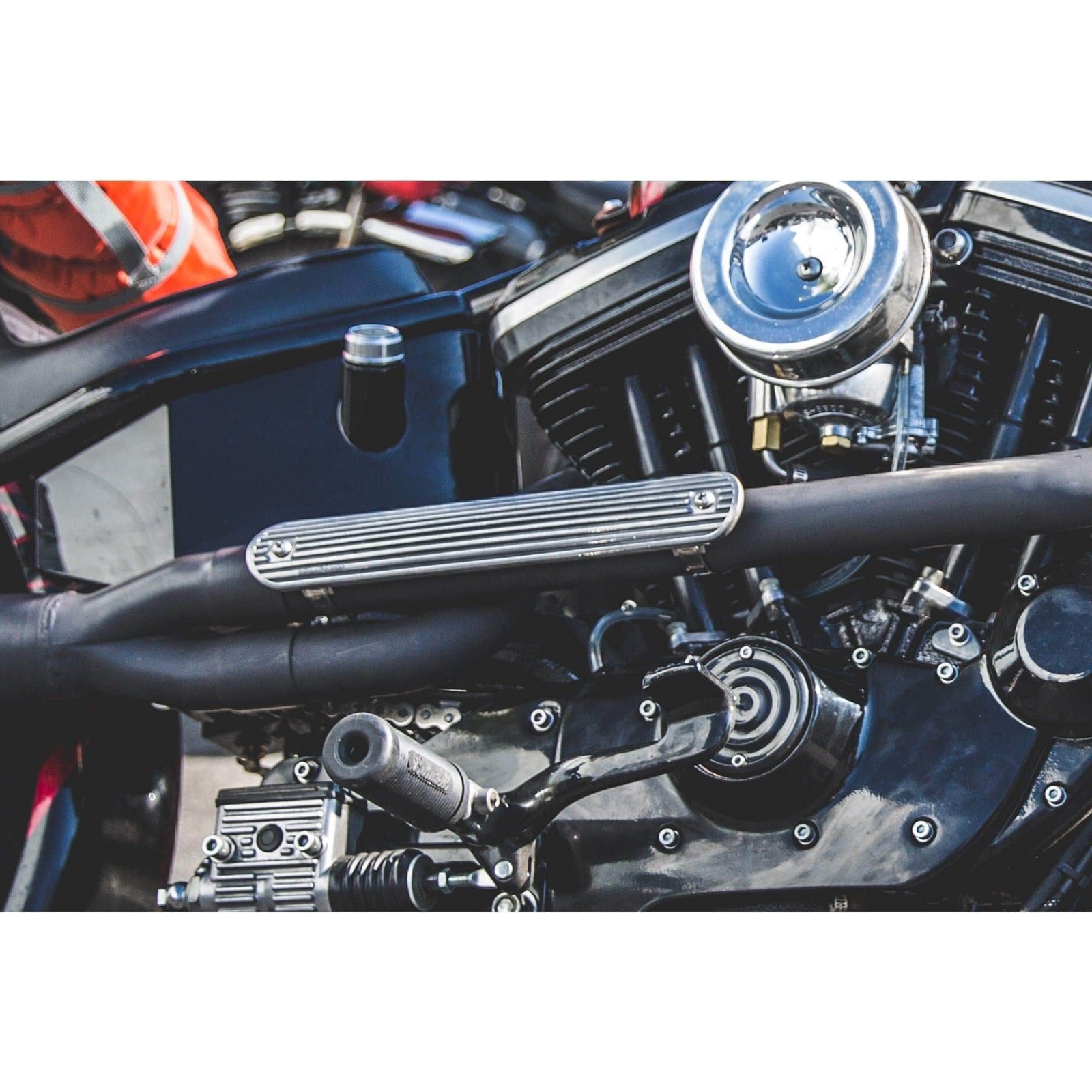 Lowbrow Customs Finned 12″ Cast Aluminum Heat Shield Harley chopper Sportster