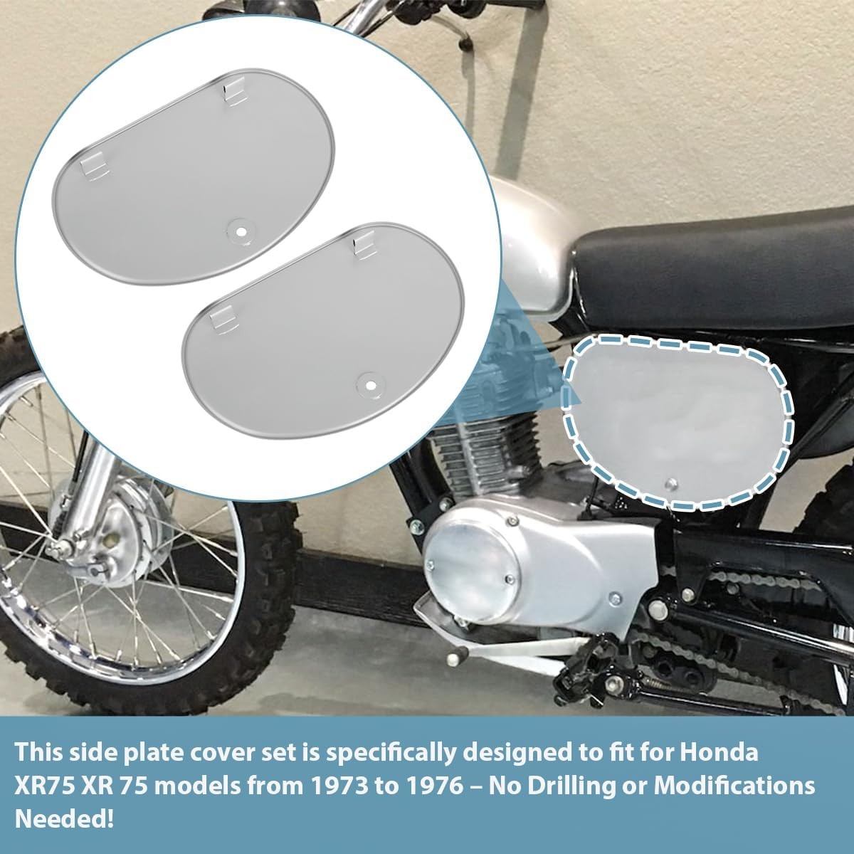 2PCS For Honda XR75 XR 75 1973 – 1976 Side Panel Number Cover Metal Left + Right