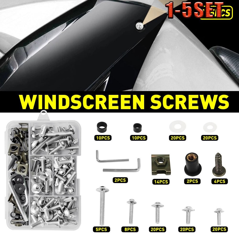 155pcs Sliver Motorcycle Screws Fairing Bolt Kit M5 Fit Honda Yamaha 1-5SET