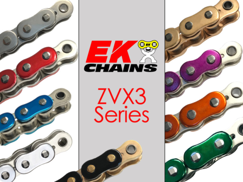 Vortex Racing EK 525 ZVX3 Rivet Chain – For 150 Links, Metallic Red Finish