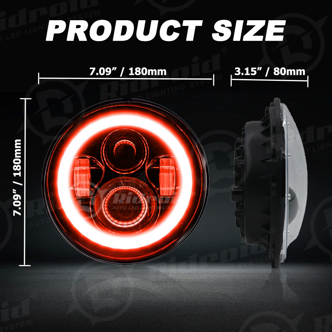 7″ inch Round LED Headlight w/ Red Halo DRL for Harley Davidson Fat Boy FLSTF