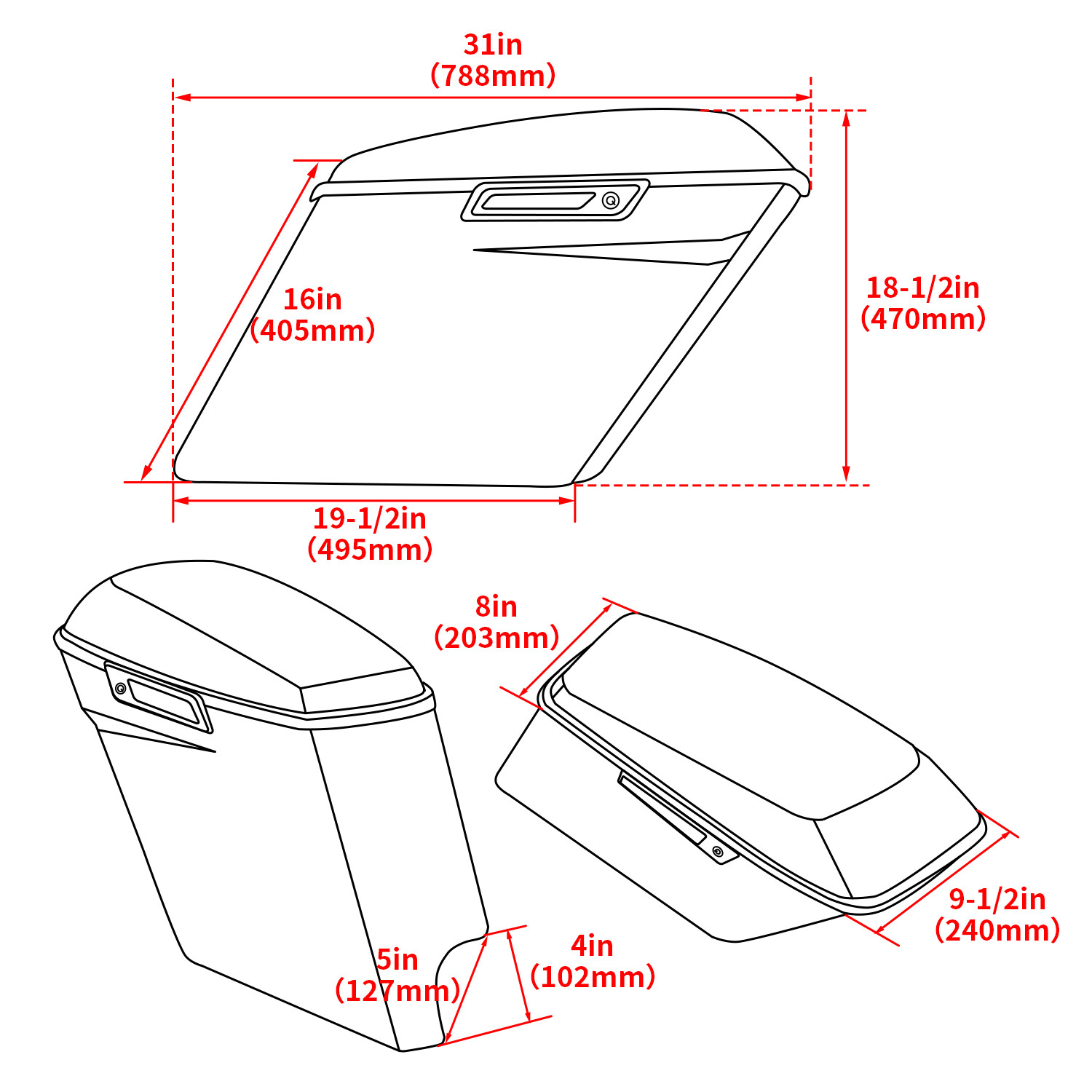 5″ Stretched Extended Hard Saddlebags For Harley Electra Glide Road King 93-13
